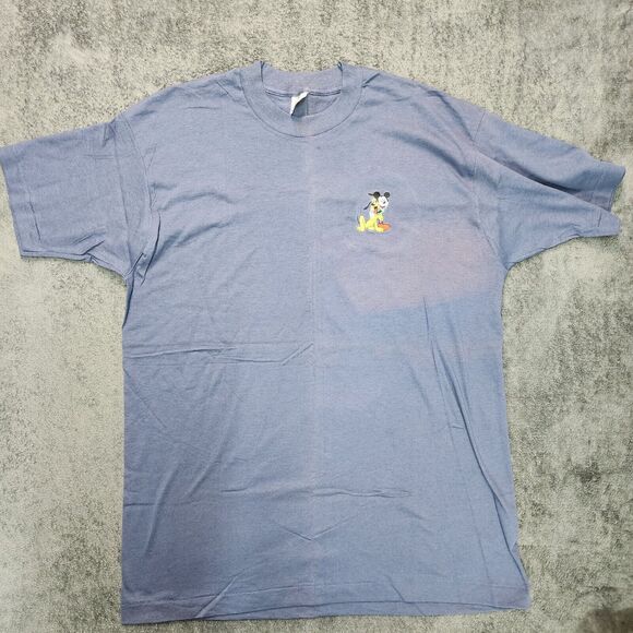 VTG Mickey & Goofy Embroidered Blue T-Shirt Single Stitch Made in USA Size XL - Picture 1 of 12